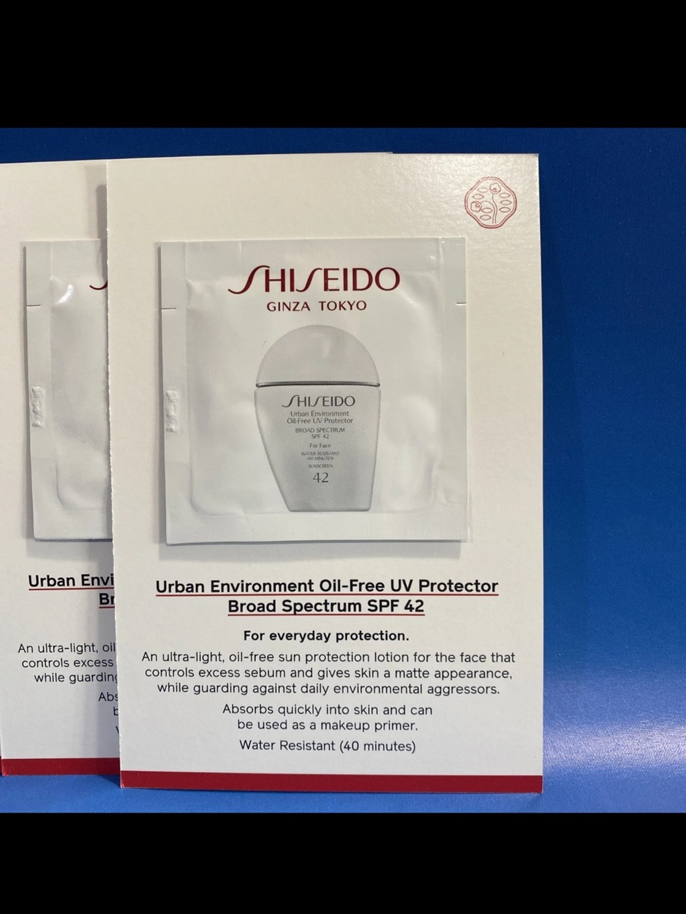 20 pack Shiseido Urban Environment Oil-Free UV Protector SPF 42 Sample size